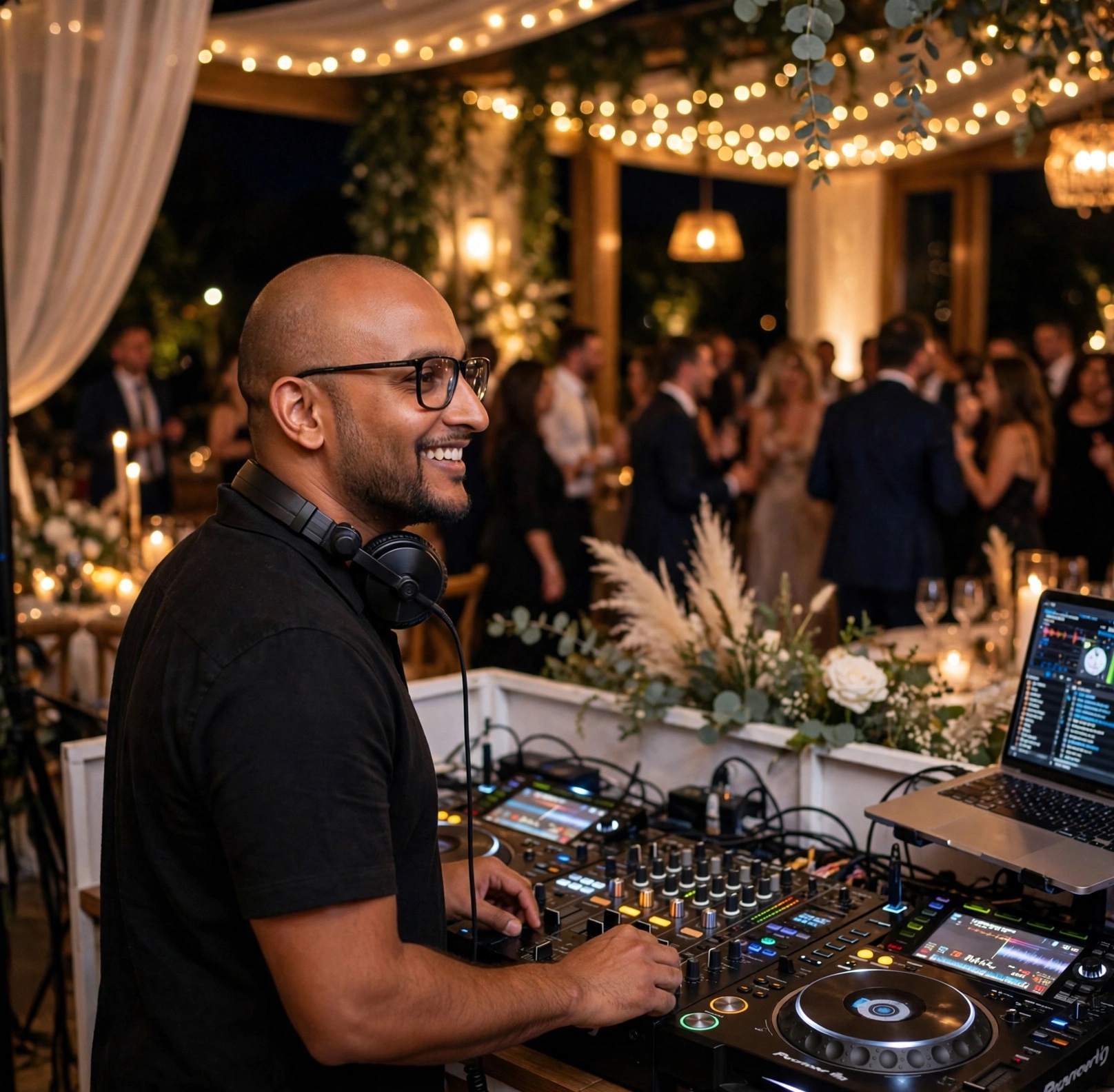 DJ Lovin at the decks during a Sydney wedding reception